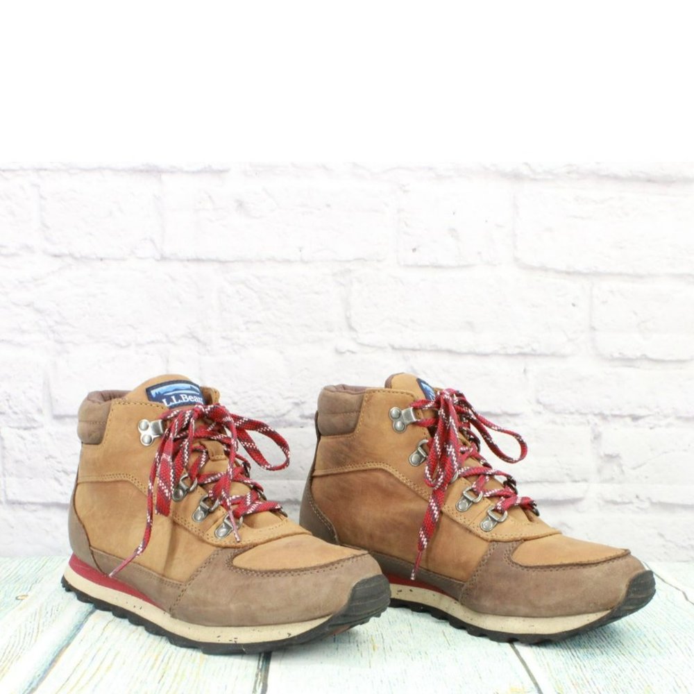 LL Bean Brown Leather Lace Up Waterproof Ankle Hiking Boots Size 8.5 M - Picture 3 of 9